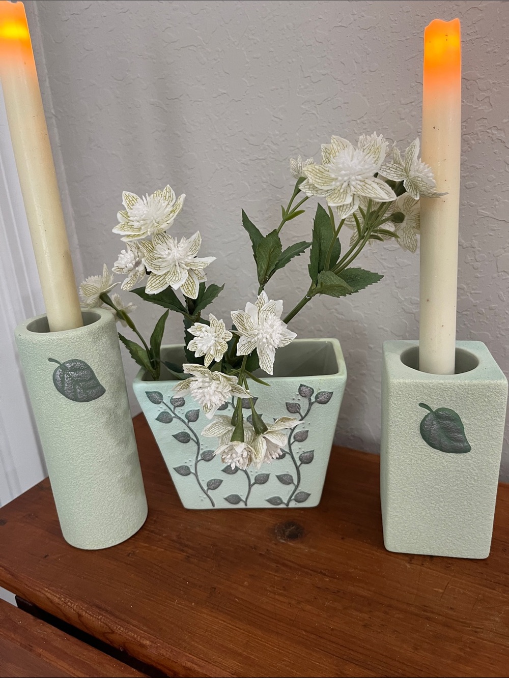 Partylite VTG Meadow Breeze 3pc Set Textured Matte Finish Planter/Candlesticks - Picture 1 of 6